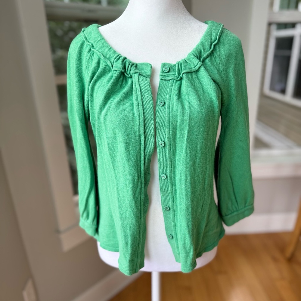 ELIE TAHARI Light Green Silk Cashmere Elbow Sleeve Cardigan Sweater Size Medium - Picture 10 of 11